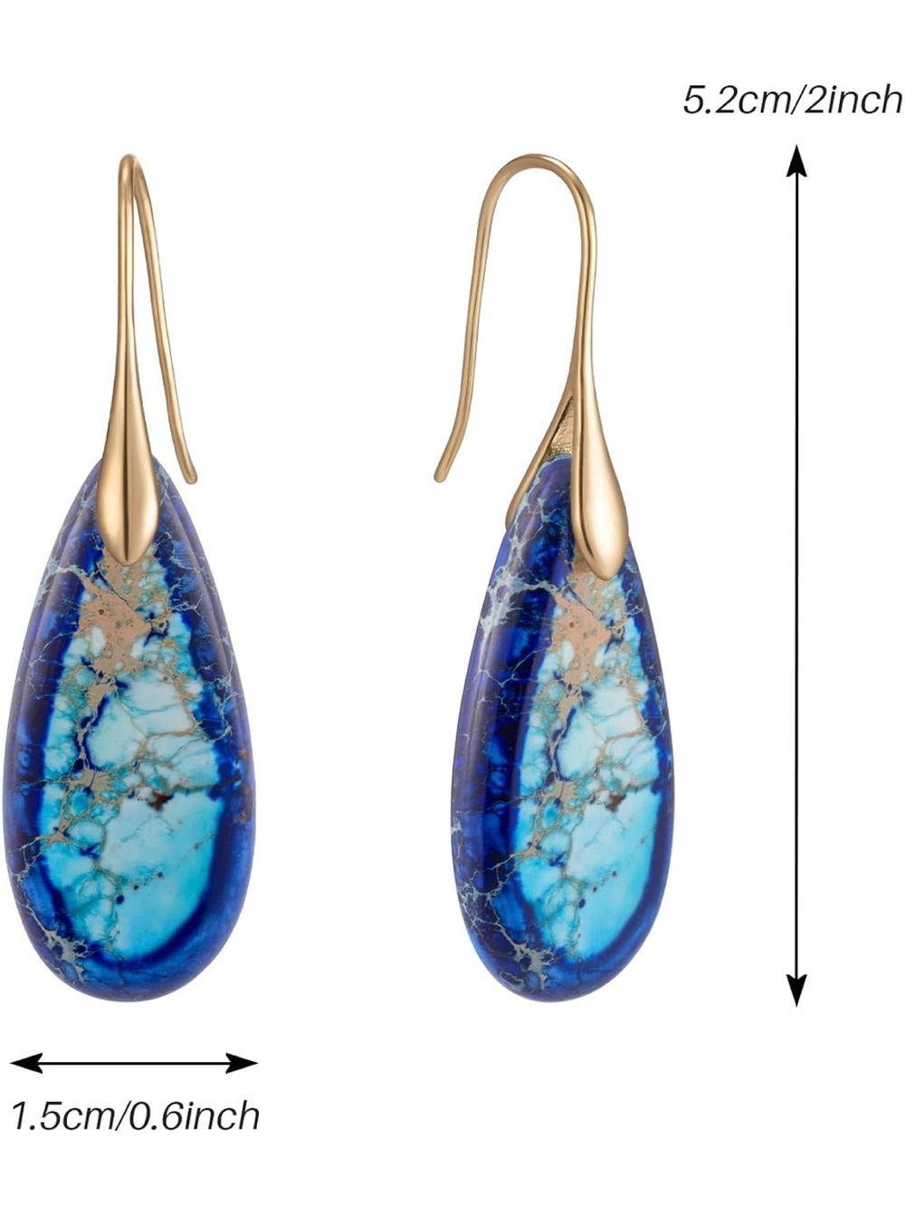 Anthropologie Gold Drop Earrings with Blue and Teal Stone - Picture 2 of 5